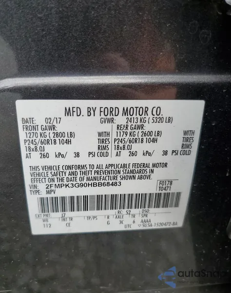 2017 Ford Edge Se из США, поврежденный, VIN 2FMPK3G90HBB68483